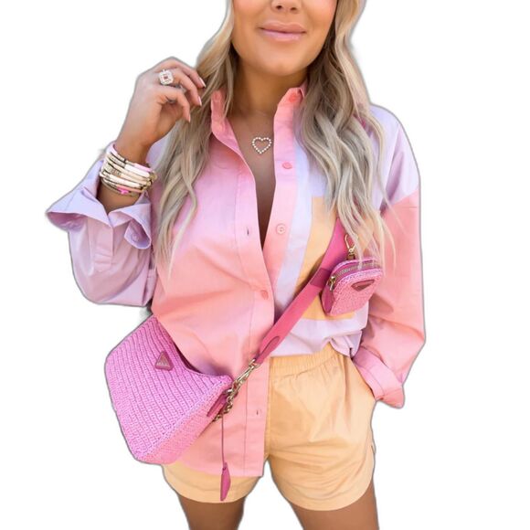 Abercrombie & Fitch Women's Size M Light Purple Pink Oversized Poplin Button Up - Picture 1 of 5